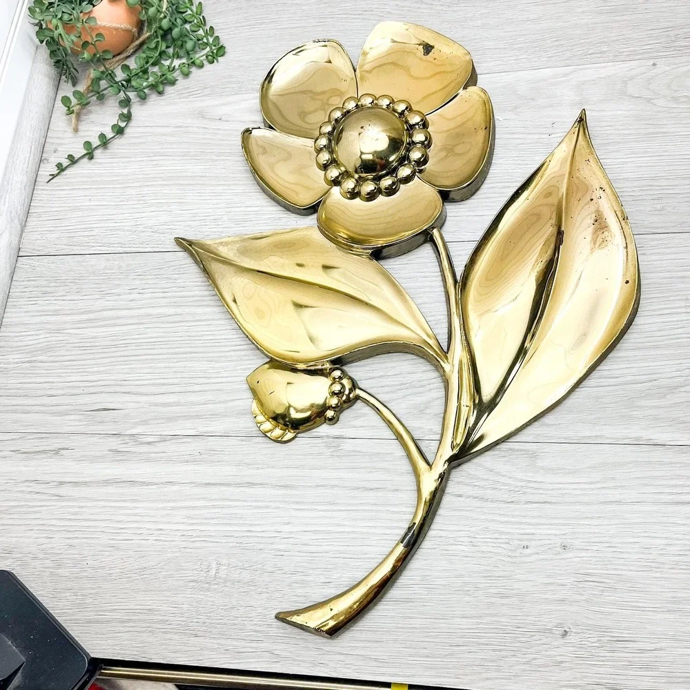 Vintage Syroco Faux Brass Flower Wall Decor -‎ Mid-Century Modern